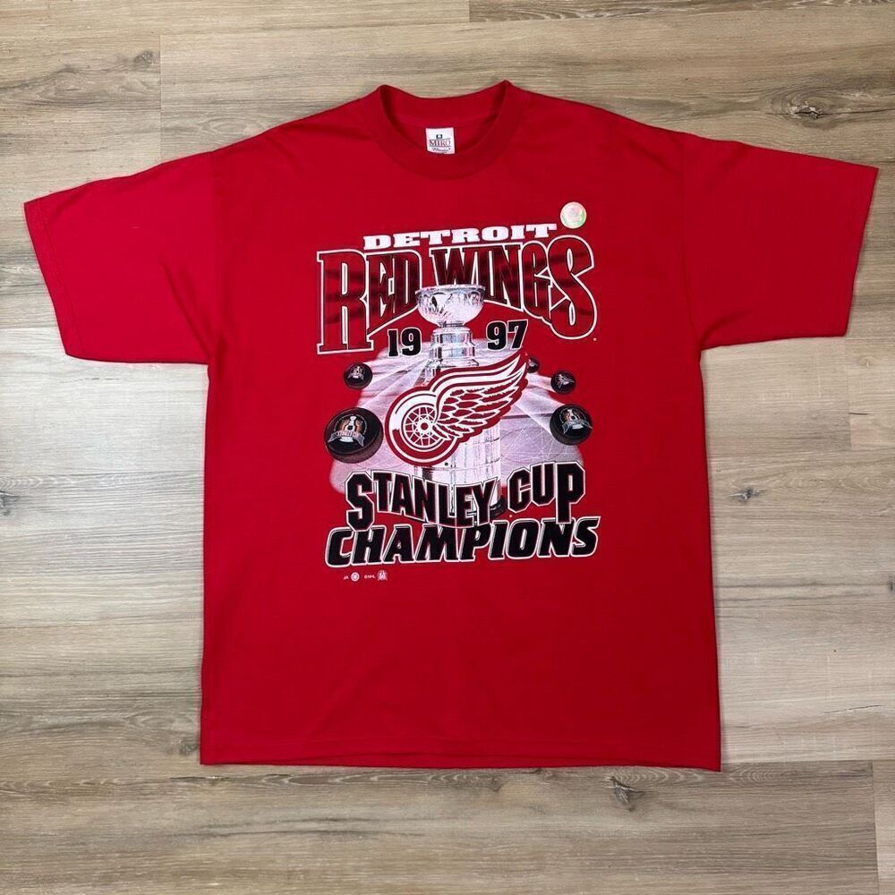 Vintage 1997 Detroit Redwings Stanley Cup Champions Graphic Tee Red Size XL